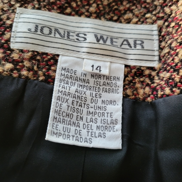 Vintage Blazer Suit Jacket By Jones Wear • Tan & Red • Size 14 - Picture 7 of 7